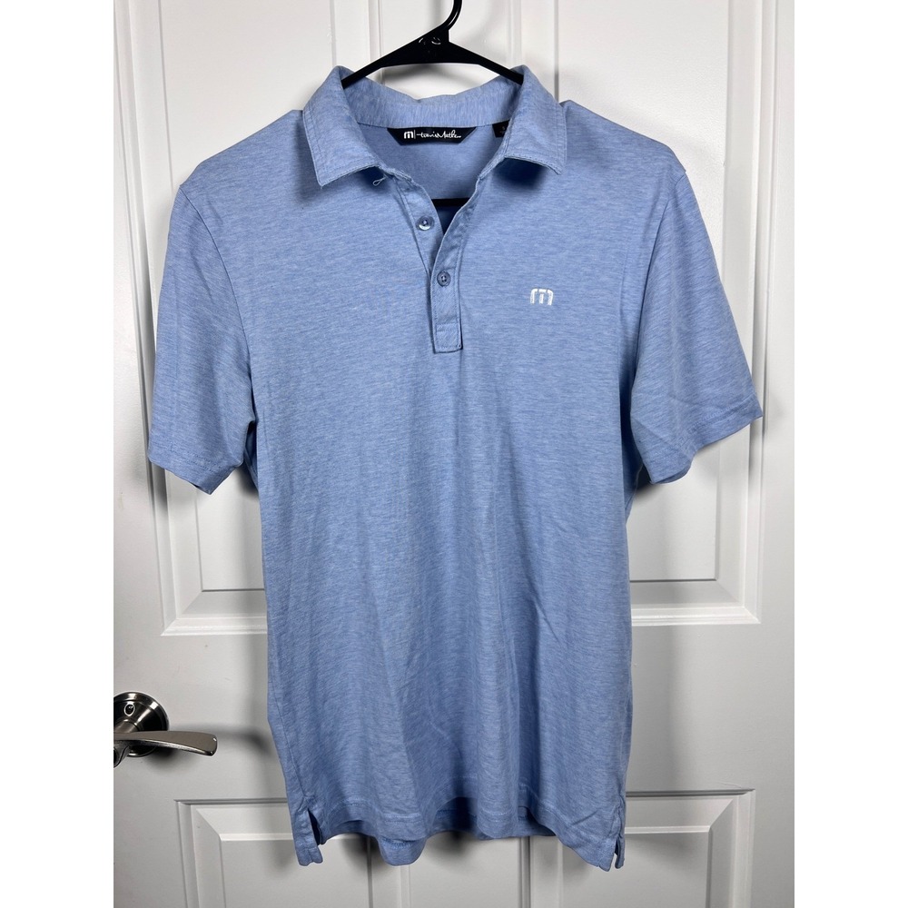 TravisMathew Mens Light Blue Heathered Short Sleeve Golf Polo Shirt Small